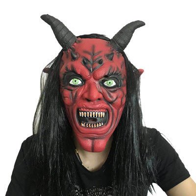 Halloween Scary Latex Devil Head Face Mask Long Hair Party Cosplay Costume Props - 0 - Scribble Snacks