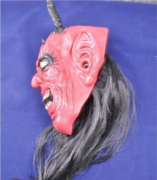 Halloween Scary Latex Devil Head Face Mask Long Hair Party Cosplay Costume Props - 0 - Scribble Snacks