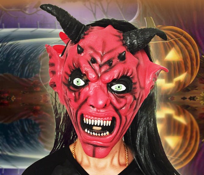 Halloween Scary Latex Devil Head Face Mask Long Hair Party Cosplay Costume Props - 0 - Scribble Snacks