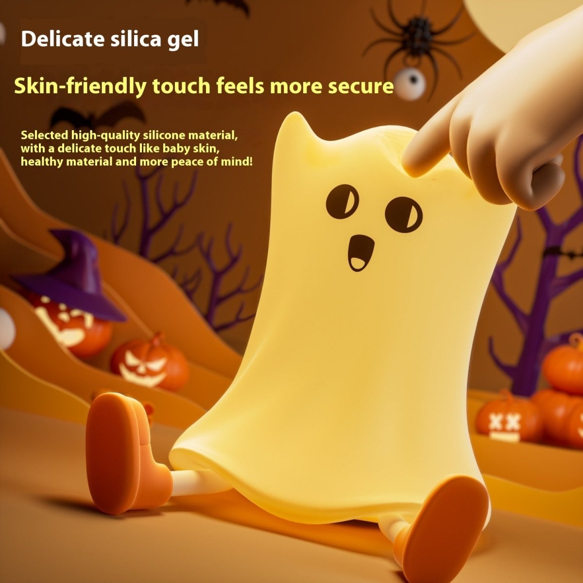 Halloween Silicone Ghost Shaped Bedside Lamp With Touch Control Soft Glow For Water - resistant Decoration - 0 - Scribble Snacks