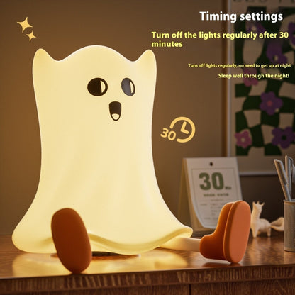 Halloween Silicone Ghost Shaped Bedside Lamp With Touch Control Soft Glow For Water - resistant Decoration - 0 - Scribble Snacks