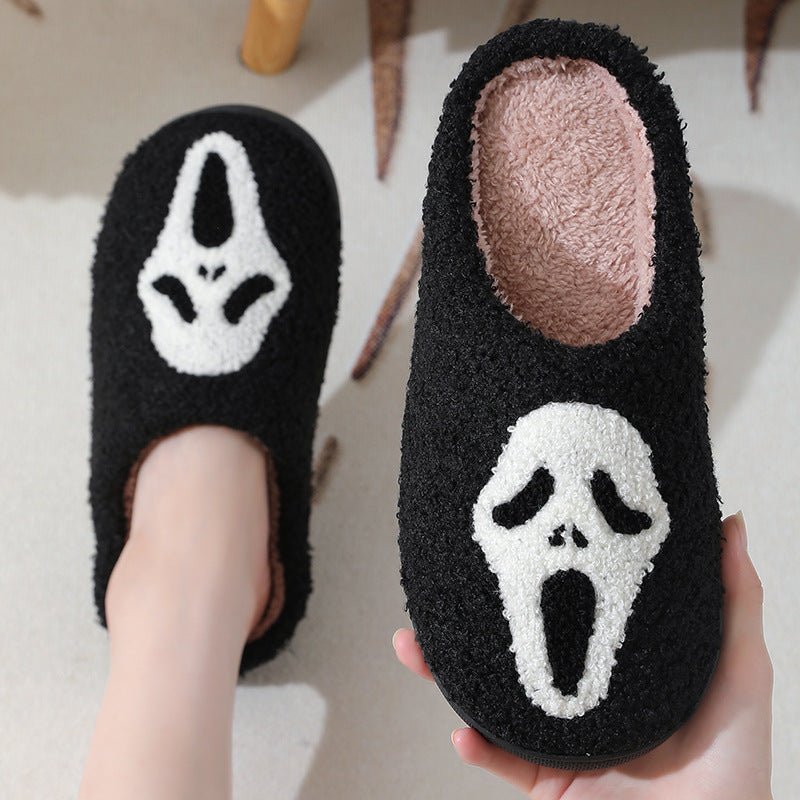 Halloween Skull Cartoon Print Slippers Warm Winter Slippers For Men Women Couple Home Shoes Indoor Cotton Slippers - 4 - Scribble Snacks