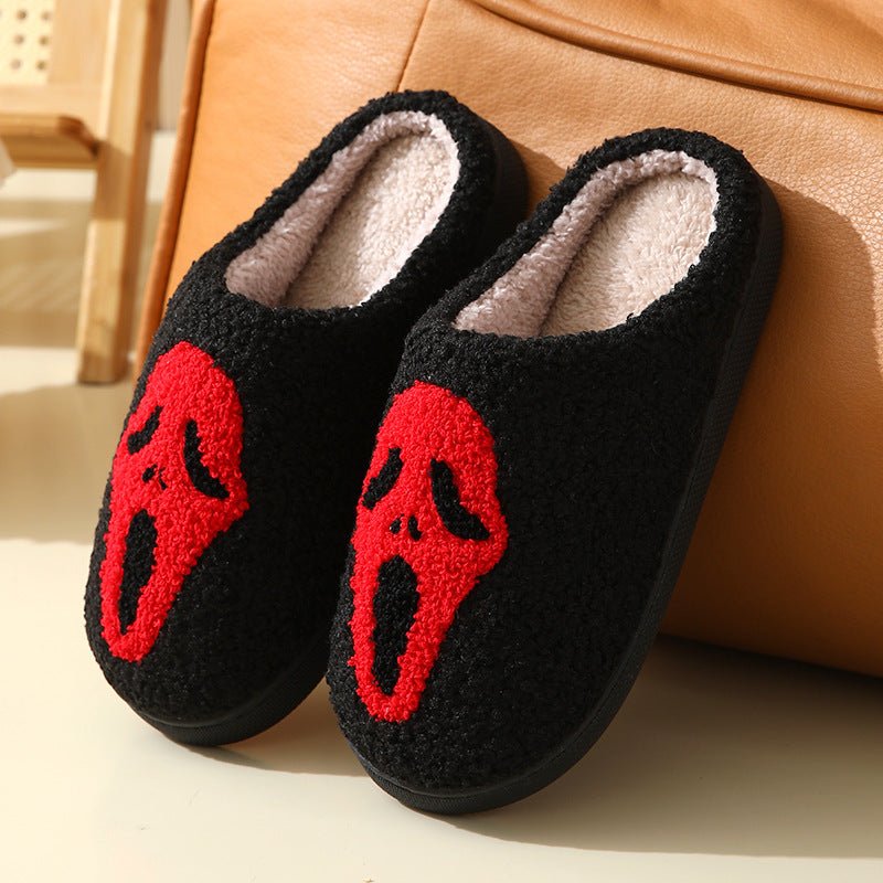 Halloween Skull Cartoon Print Slippers Warm Winter Slippers For Men Women Couple Home Shoes Indoor Cotton Slippers - 4 - Scribble Snacks