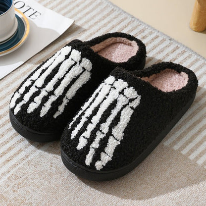 Halloween Skull Cartoon Print Slippers Warm Winter Slippers For Men Women Couple Home Shoes Indoor Cotton Slippers - 4 - Scribble Snacks