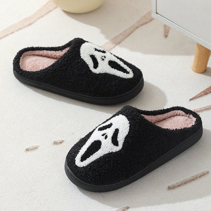 Halloween Skull Cartoon Print Slippers Warm Winter Slippers For Men Women Couple Home Shoes Indoor Cotton Slippers - 4 - Scribble Snacks