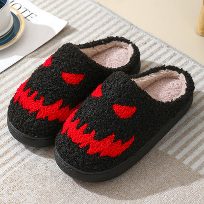 Halloween Skull Cartoon Print Slippers Warm Winter Slippers For Men Women Couple Home Shoes Indoor Cotton Slippers - 4 - Scribble Snacks