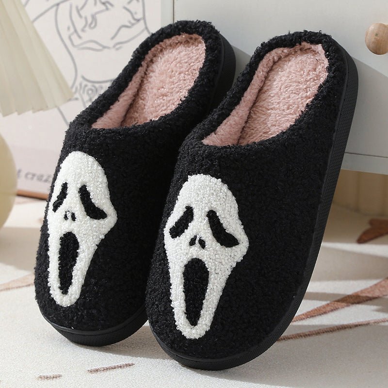 Halloween Skull Cartoon Print Slippers Warm Winter Slippers For Men Women Couple Home Shoes Indoor Cotton Slippers - 4 - Scribble Snacks