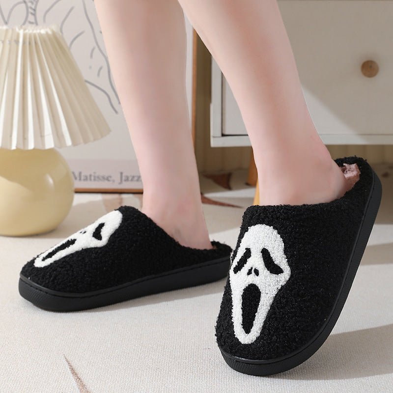 Halloween Skull Cartoon Print Slippers Warm Winter Slippers For Men Women Couple Home Shoes Indoor Cotton Slippers - 4 - Scribble Snacks