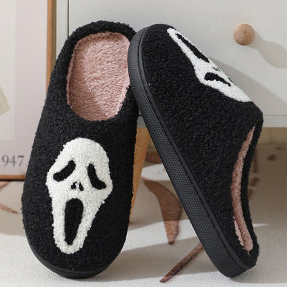 Halloween Skull Cartoon Print Slippers Warm Winter Slippers For Men Women Couple Home Shoes Indoor Cotton Slippers - 4 - Scribble Snacks