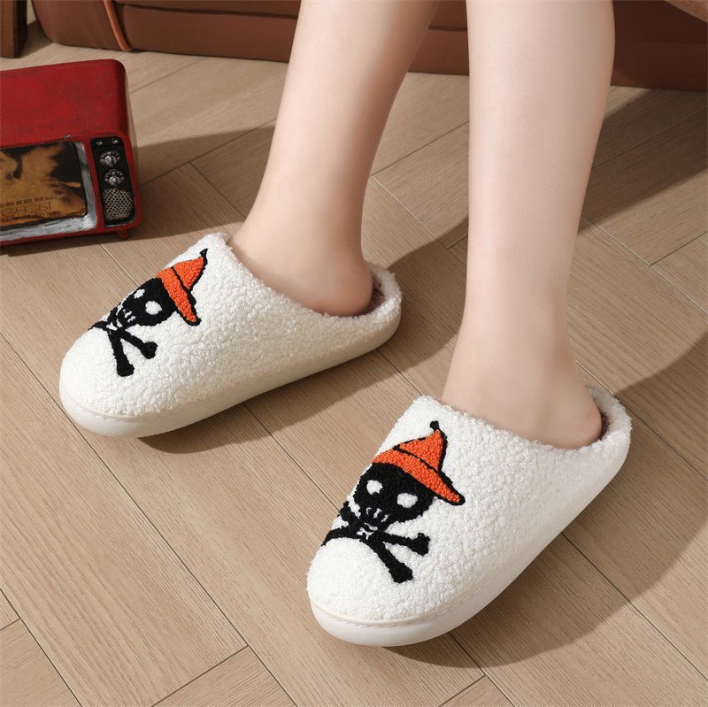 Halloween Skull Rose Slippers Winter Warm Indoor Floor Bedroom Home Slipper For Women - 4 - Scribble Snacks