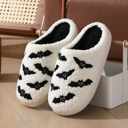 Halloween Skull Rose Slippers Winter Warm Indoor Floor Bedroom Home Slipper For Women - 4 - Scribble Snacks