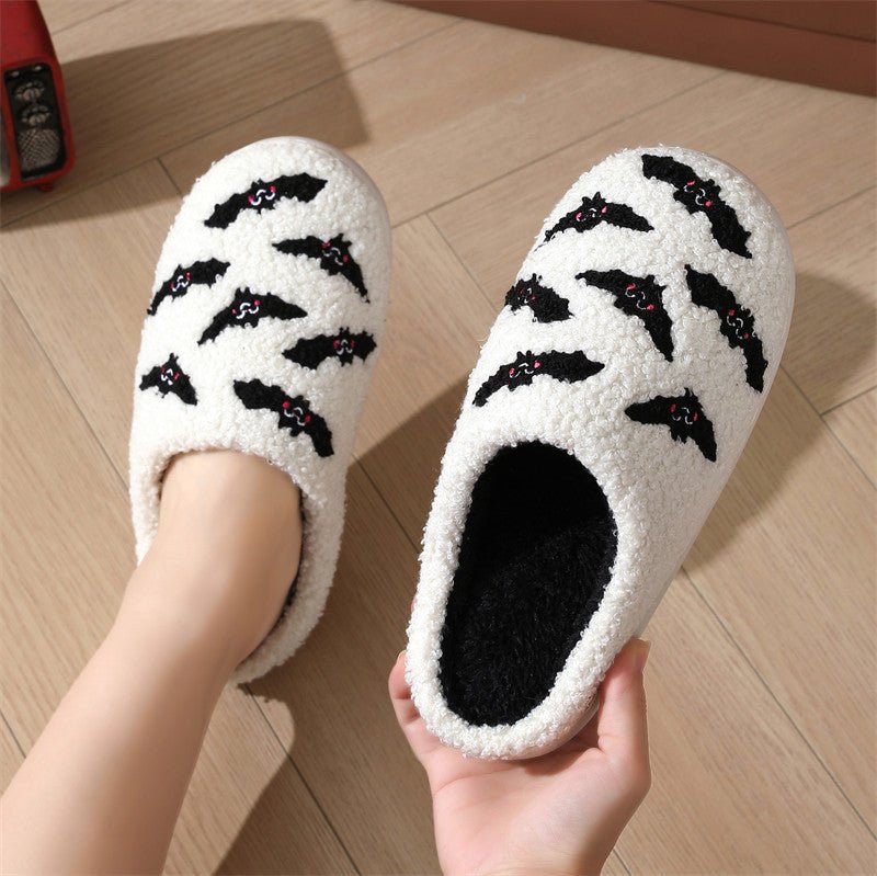 Halloween Skull Rose Slippers Winter Warm Indoor Floor Bedroom Home Slipper For Women - 4 - Scribble Snacks