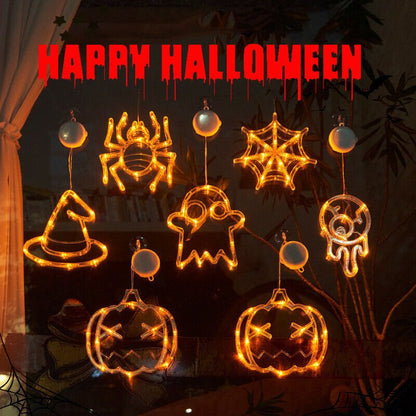 Halloween Window Hanging LED Lights Spider Pumpkin Hanging Ghost Horror Atmosphere Lights Holiday Party Decorative Lights Home Decor - 0 - Scribble Snacks