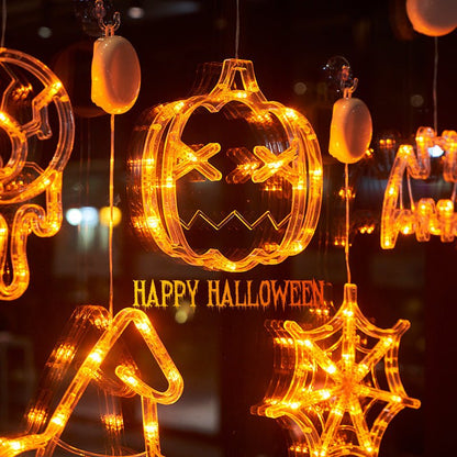 Halloween Window Hanging LED Lights Spider Pumpkin Hanging Ghost Horror Atmosphere Lights Holiday Party Decorative Lights Home Decor - 0 - Scribble Snacks