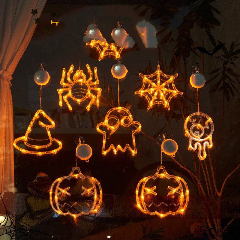 Halloween Window Hanging LED Lights Spider Pumpkin Hanging Ghost Horror Atmosphere Lights Holiday Party Decorative Lights Home Decor - 0 - Scribble Snacks