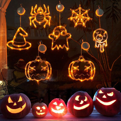 Halloween Window Hanging LED Lights Spider Pumpkin Hanging Ghost Horror Atmosphere Lights Holiday Party Decorative Lights Home Decor - 0 - Scribble Snacks