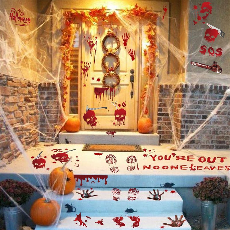 Halloween Window Stickers Horror Blood Handprint Footprint Fingerprint Window Electrostatic Sticker Halloween Decorations - 0 - Scribble Snacks