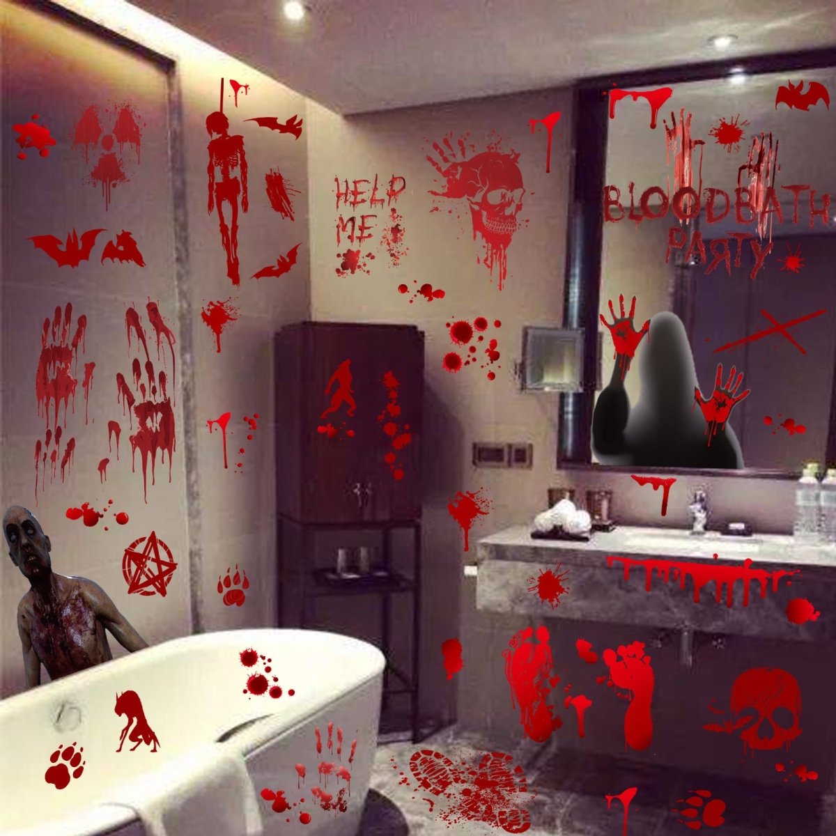 Halloween Window Stickers Horror Blood Handprint Footprint Fingerprint Window Electrostatic Sticker Halloween Decorations - 0 - Scribble Snacks