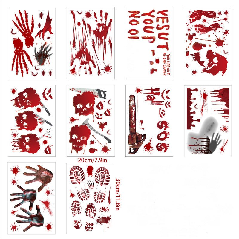 Halloween Window Stickers Horror Blood Handprint Footprint Fingerprint Window Electrostatic Sticker Halloween Decorations - 0 - Scribble Snacks