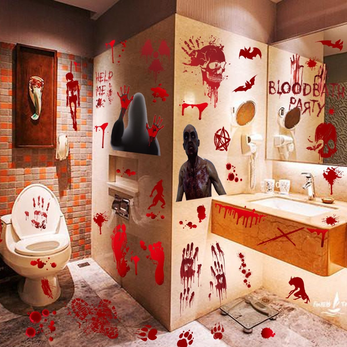 Halloween Window Stickers Horror Blood Handprint Footprint Fingerprint Window Electrostatic Sticker Halloween Decorations - 0 - Scribble Snacks