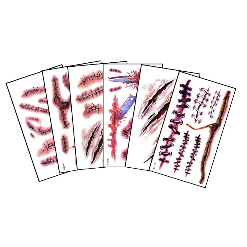 Halloween Wound Tattoos Set - Halloween - Temporary Tattoos & Makeup Props - Scribble Snacks