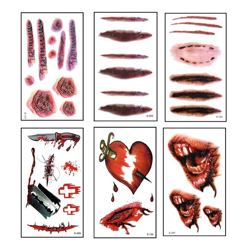 Halloween Wound Tattoos Set - Halloween - Temporary Tattoos & Makeup Props - Scribble Snacks