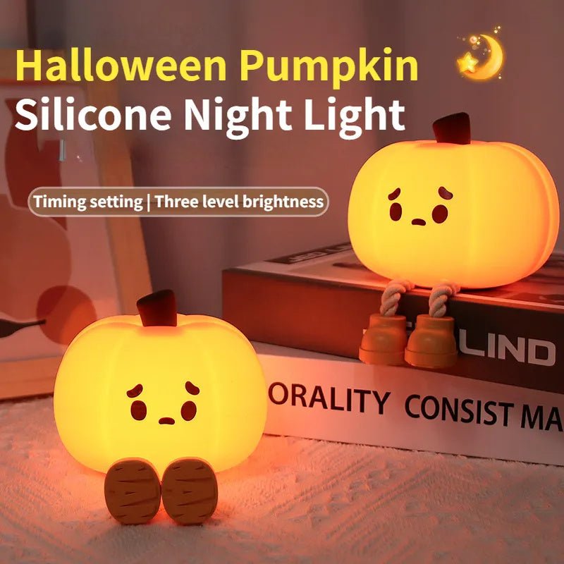 Home Decor Halloween Pumpkin Night Light Cute Soft Silicone Lamp Touch Dimmable Rechargeable Bedside Decor Light Kids Gifts Halloween Decorations - 0 - Scribble Snacks