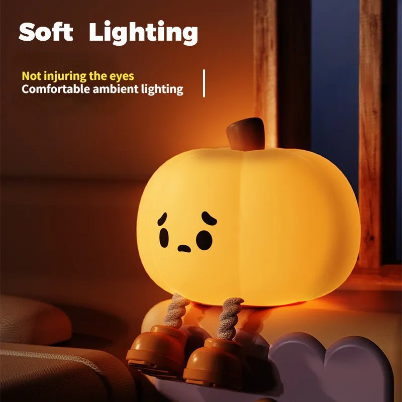 Home Decor Halloween Pumpkin Night Light Cute Soft Silicone Lamp Touch Dimmable Rechargeable Bedside Decor Light Kids Gifts Halloween Decorations - 0 - Scribble Snacks