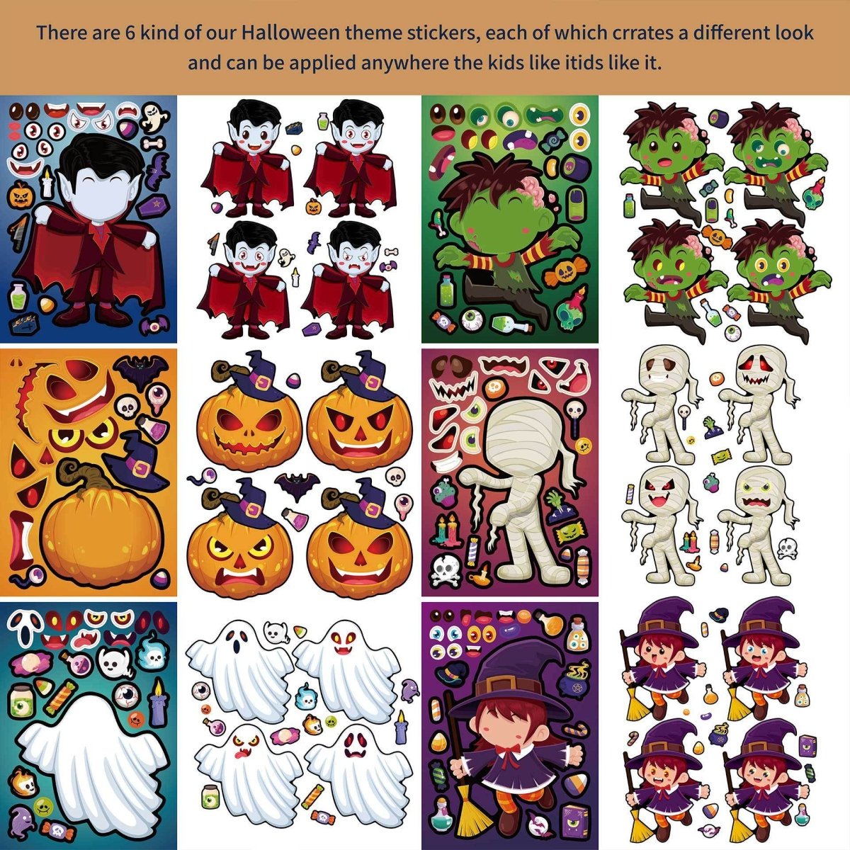 Horror Halloween Children Anime Cartoon Vampire Pumpkin Puzzle Hand Account DIY Stickers - 0 - Scribble Snacks