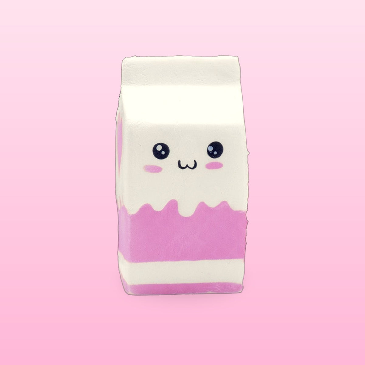 Milky white milk carton squishy with pink drips on a soft pink background