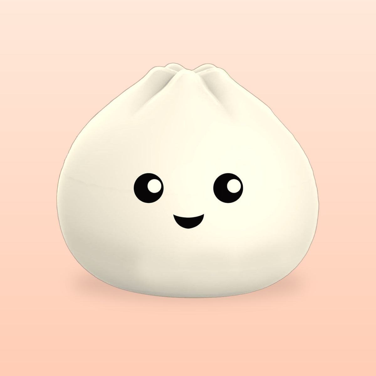 Smiley bao bun night light in soft white silicone on a peach background