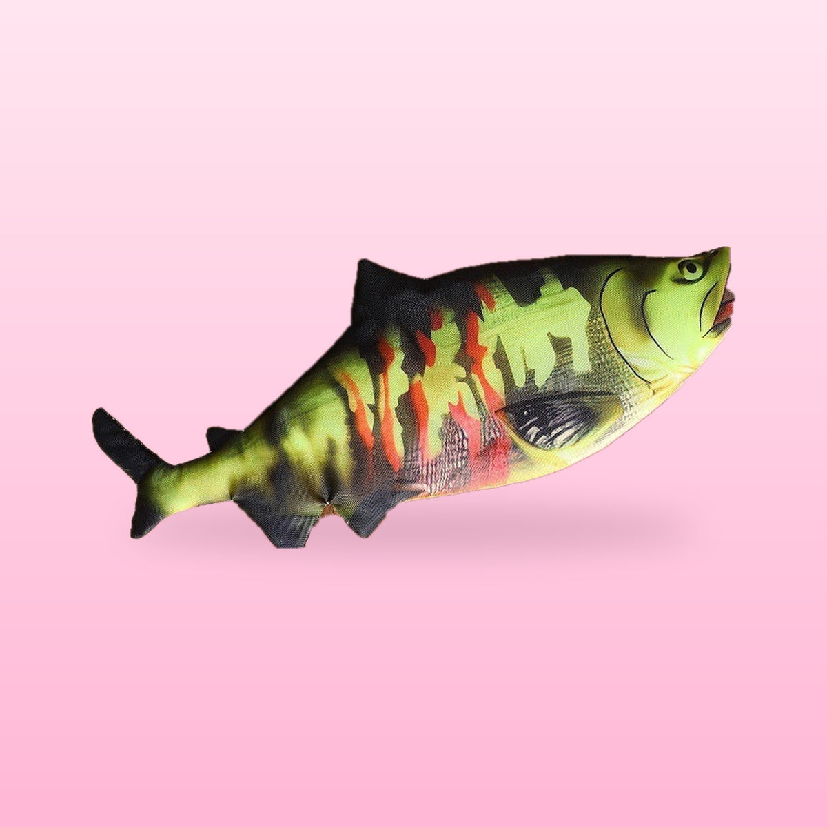 Sockeye salmon fish pencil case with a zip along its back on a soft pink background