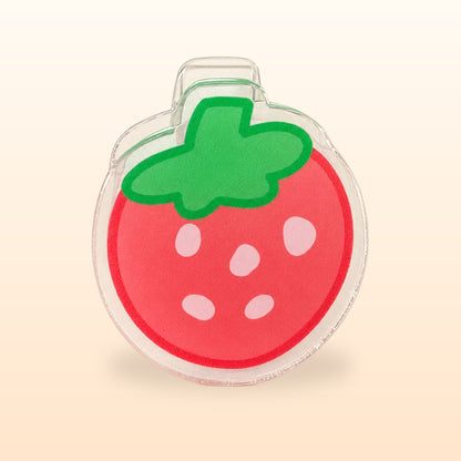 Close up of the strawberry acrylic page clip with its clear clip tab on top