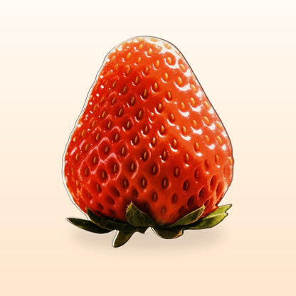 Close up of the strawberry acrylic bookmark with its thin clear edge