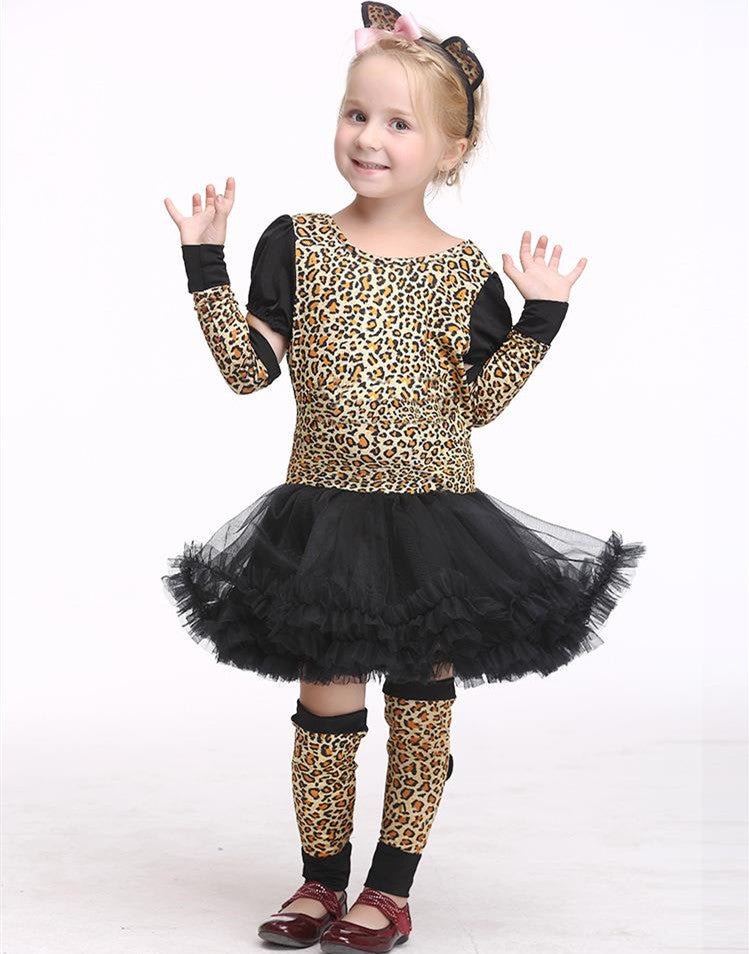 Kids Halloween Leopard Cat Cosplay Costume For Girls Clothin - 0 - Scribble Snacks