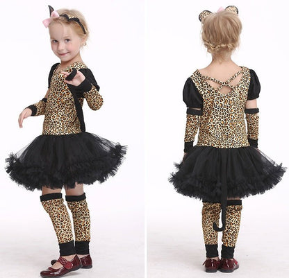 Kids Halloween Leopard Cat Cosplay Costume For Girls Clothin - 0 - Scribble Snacks