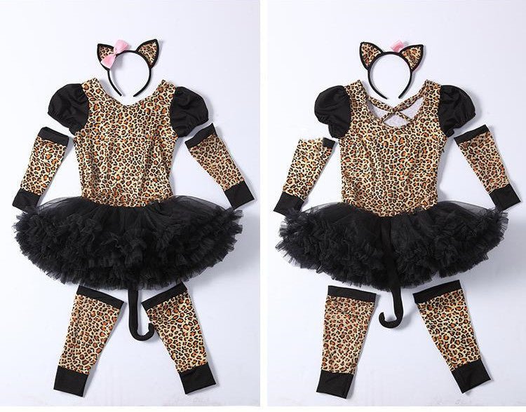 Kids Halloween Leopard Cat Cosplay Costume For Girls Clothin - 0 - Scribble Snacks