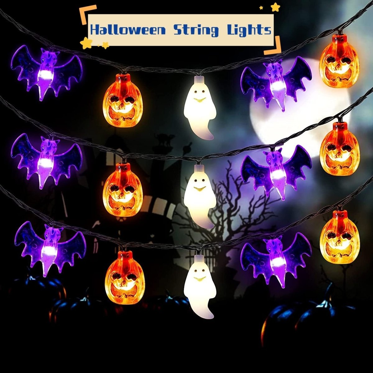 LED Halloween Pumpkin Spider Bat Skull String Light Lamp Home Garden Party Outdoor Halloween Decoration Lantern Light - 0 - Scribble Snacks