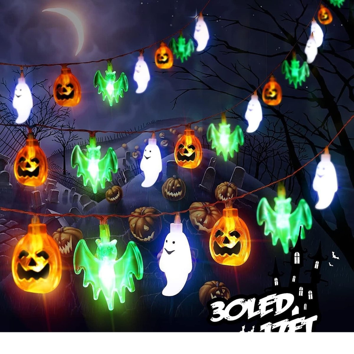 LED Halloween Pumpkin Spider Bat Skull String Light Lamp Home Garden Party Outdoor Halloween Decoration Lantern Light - 0 - Scribble Snacks