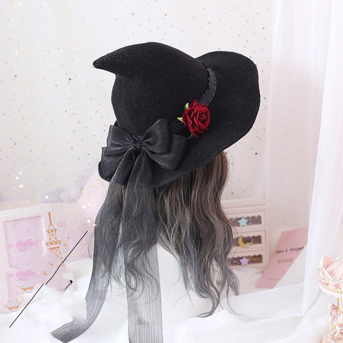 Lolita Halloween Retro Witch Hat Masquerade Rose Big Bow Wizard Hat Gothic Magical Girl Hat Cosplay Accessories Party Decor - 0 - Scribble Snacks