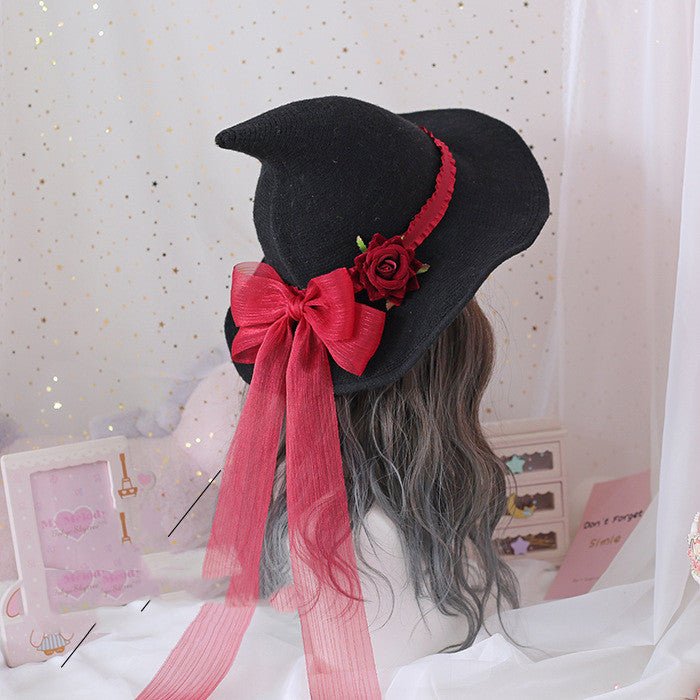 Lolita Halloween Retro Witch Hat Masquerade Rose Big Bow Wizard Hat Gothic Magical Girl Hat Cosplay Accessories Party Decor - 0 - Scribble Snacks