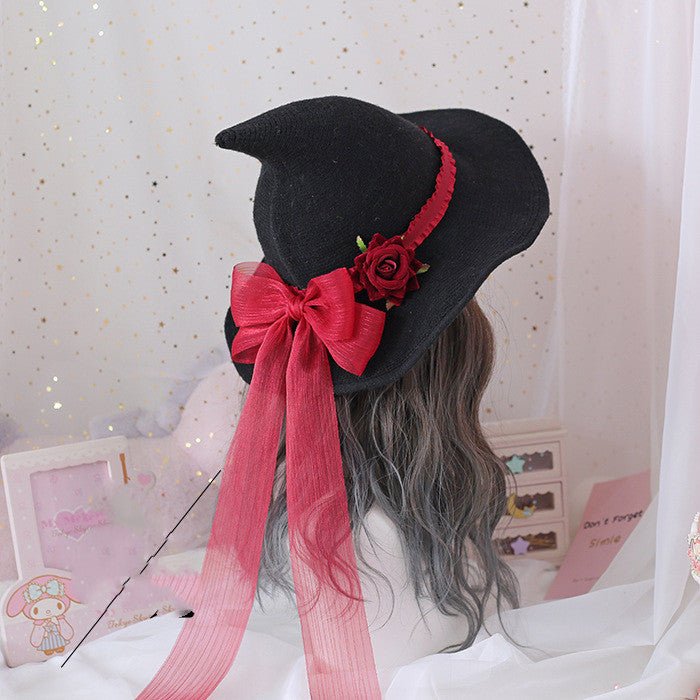 Lolita Halloween Retro Witch Hat Masquerade Rose Big Bow Wizard Hat Gothic Magical Girl Hat Cosplay Accessories Party Decor - 0 - Scribble Snacks