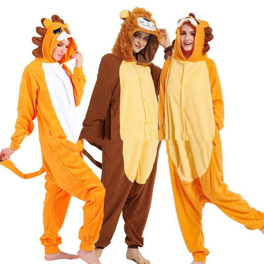 Lovers Halloween Lion King Cartoon Animal One - Piece Pajamas Lovers Autumn And Winter Thick Home Clothes Simba Performance Costume - 0 - Scribble Snacks