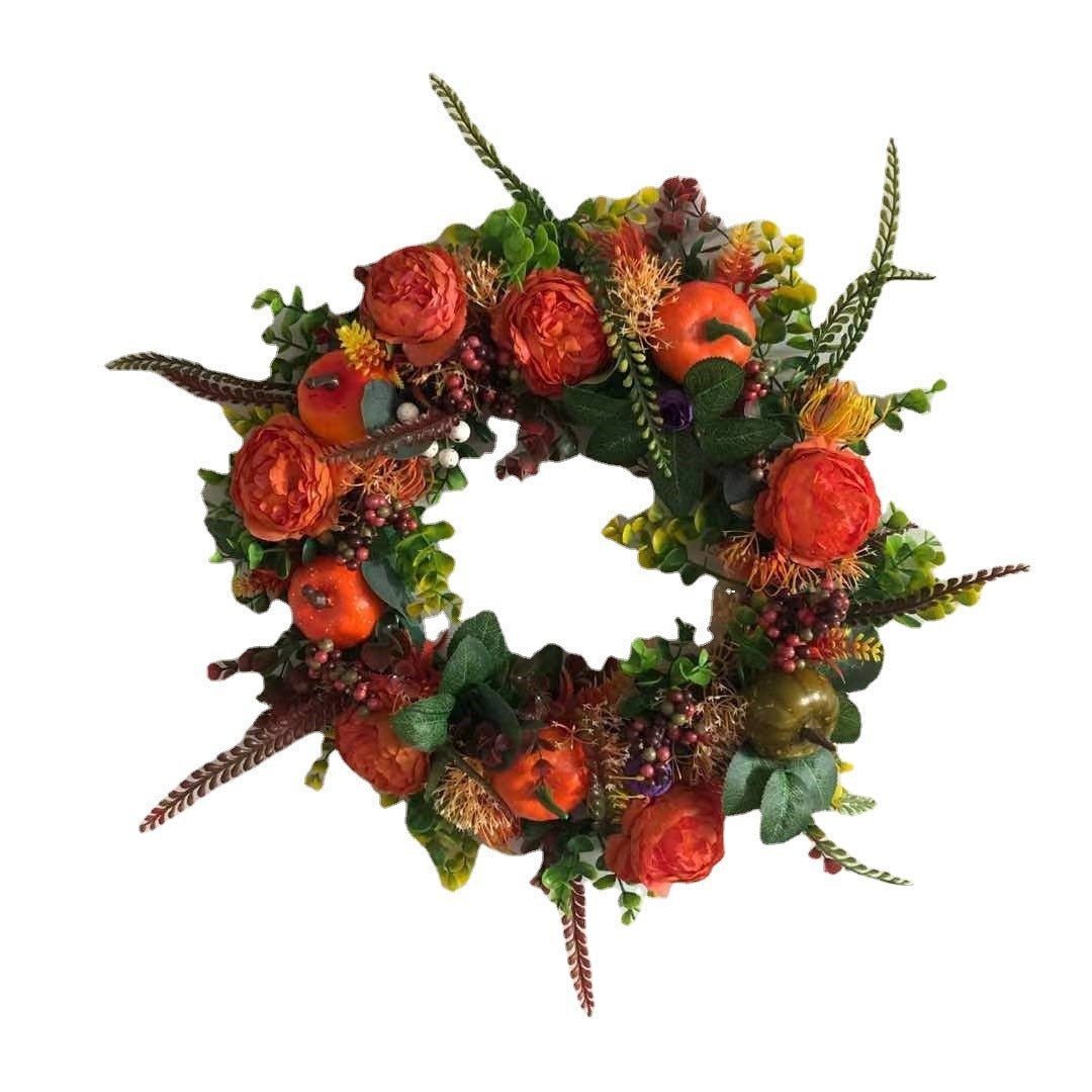 New Autumn Peony Halloween Pumpkin Wreath Home Decor - 0 - Scribble Snacks