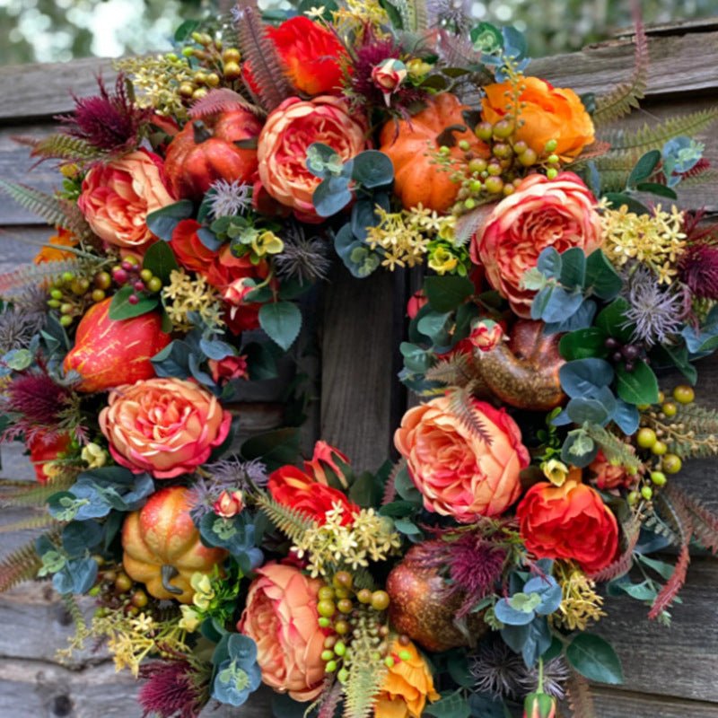 New Autumn Peony Halloween Pumpkin Wreath Home Decor - 0 - Scribble Snacks