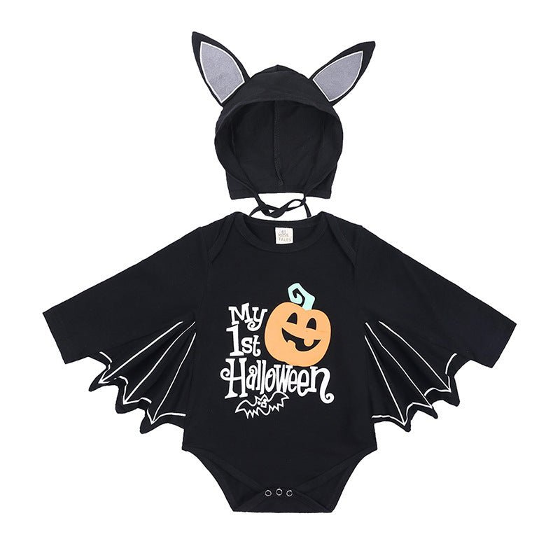 New Baby Halloween Long - sleeved Jumpsuit Pumpkin Letter Halloween Baby Jumpsuits Triangle Rompers - 0 - Scribble Snacks