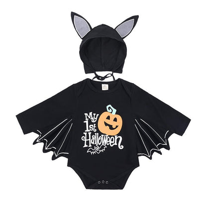 New Baby Halloween Long - sleeved Jumpsuit Pumpkin Letter Halloween Baby Jumpsuits Triangle Rompers - 0 - Scribble Snacks