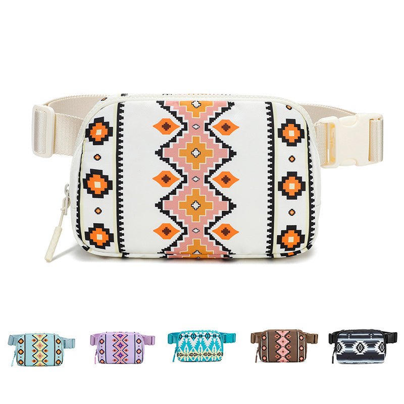 New Bohemian Print Waist Bag With Adjustable Shoulder Strap Fashion Casual Outdoor Running Crossbody Bag For Women - 4 - Scribble Snacks