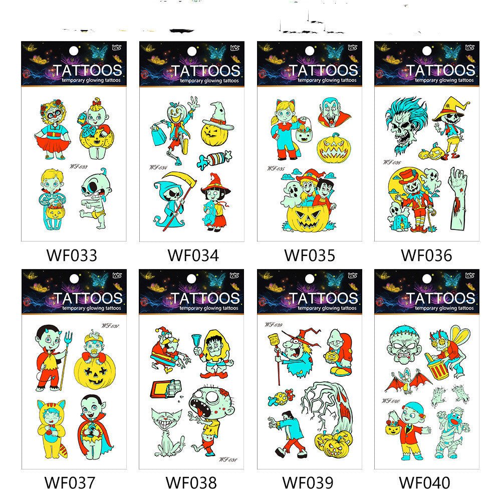 New Set Cartoon Halloween Funny Fluorescent Luminous Tattoo Stickers - 0 - Scribble Snacks