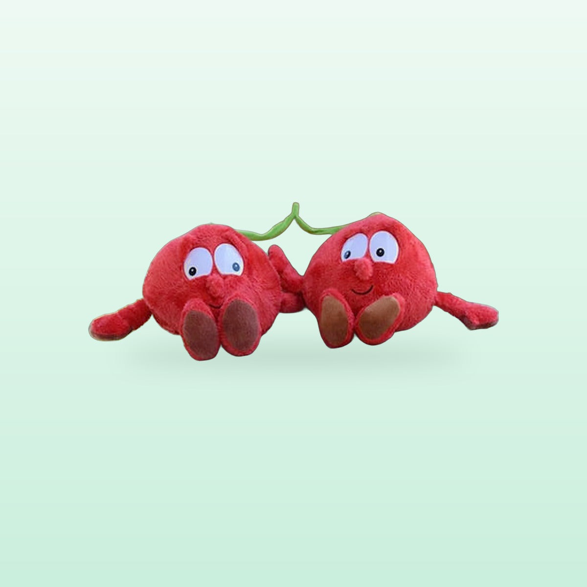 Fruit and veg buddies plush, Cherry, sitting on a mint green background